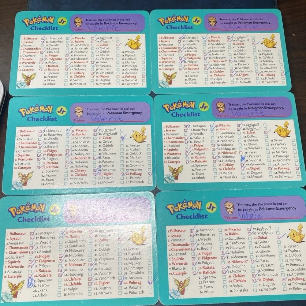 Vintage Pokémon Jr Checklist Lot 1998–1999 (6 Cards)